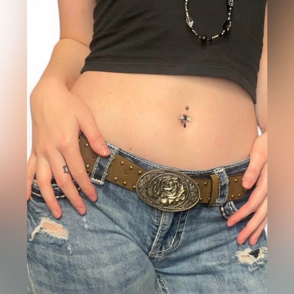 gold & brown boho rose buckle belt
